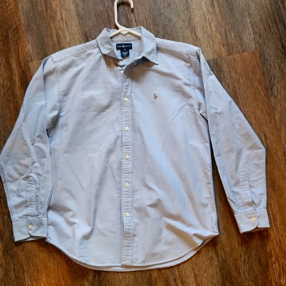 Ralph Lauren Young Mens Button Dress Shirt Blue Cotton Size 18 EUC - Picture 1 of 7